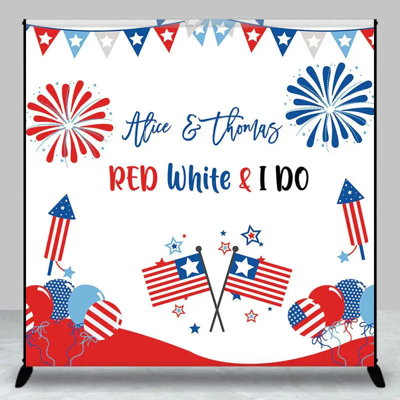 Red White I Do USA Flags Custom Wedding Backdrop - Aperturee