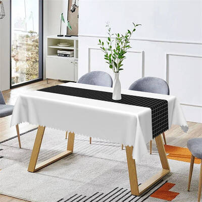 Modern White Black Checkered Rectangle Tablecloth - Aperturee