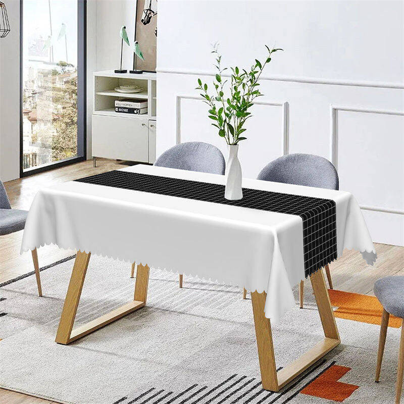 Modern White Black Checkered Rectangle Tablecloth - Aperturee