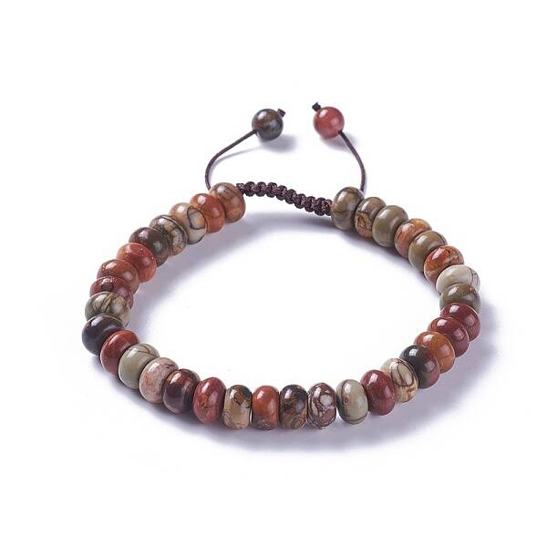 Adjustable Natural Polychrome Jasper/Picasso Stone/Picasso Jasper Braided Bead Bracelets
