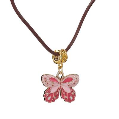 Alloy Enamel Butterfly Pendant Necklaces