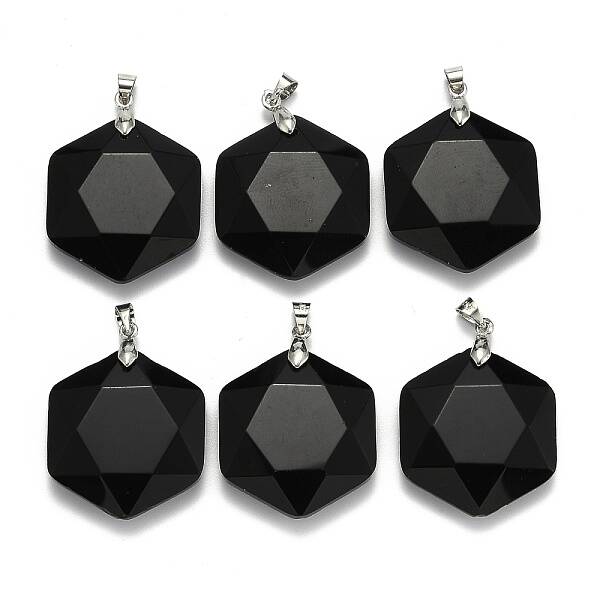 Natural Dyed & Heated Black Agate Pendants