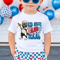 Youth and adult Red White and Feral Tee, Funny Raccoon Shirts, Matching 4th of July Outfit, Patriotic Raccoon Toddler Youth T...
