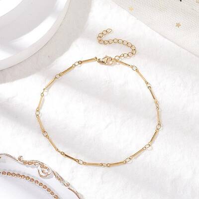 304 Stainless Steel Cuboid Bar Link Chain Anklets for Women