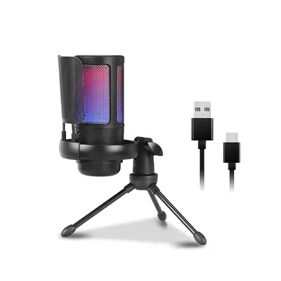 USB Microphone, USB Gaming Microphone with Anti-Vibration Shock Mount, Multipurpose Microphones with RGB Light & Pop Filter,...