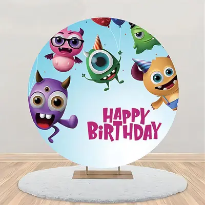 Little Monster Cute Sky Round Birthday Backdrop - Aperturee