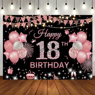 Aperturee Pink Black Glitter Balloon 18TH Birthday Backdrop - Aperturee