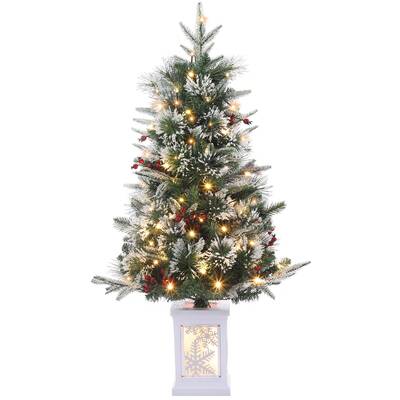 Garvee 3FT Prelit Artificial Christmas Tree with Snowflake Light Box Base, 78 Warm Lights & Red Berry for Front Door, Porch, ...