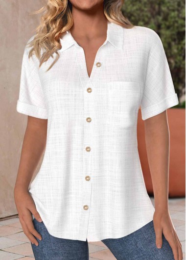 Modlily Button Up White Pocket Short Sleeve Shirt - XXL