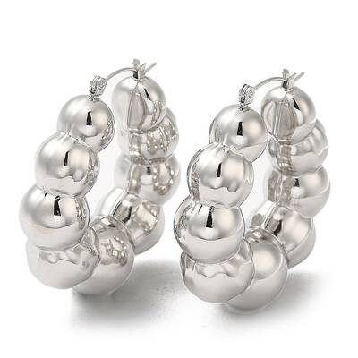 Non-Tarnish 304 Stainless Steel Round Beaded Hoop Earrings