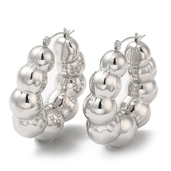 Non-Tarnish 304 Stainless Steel Round Beaded Hoop Earrings