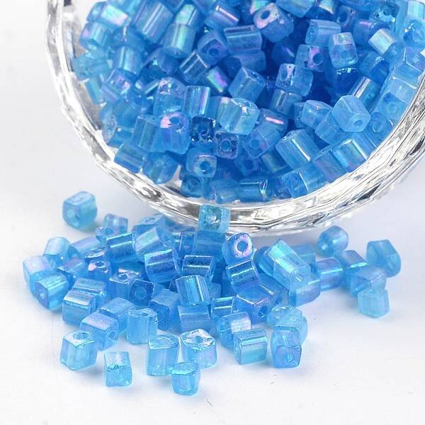 6/0 Cube Transparent Colours Rainbow Plated Round Hole Glass Seed Beads