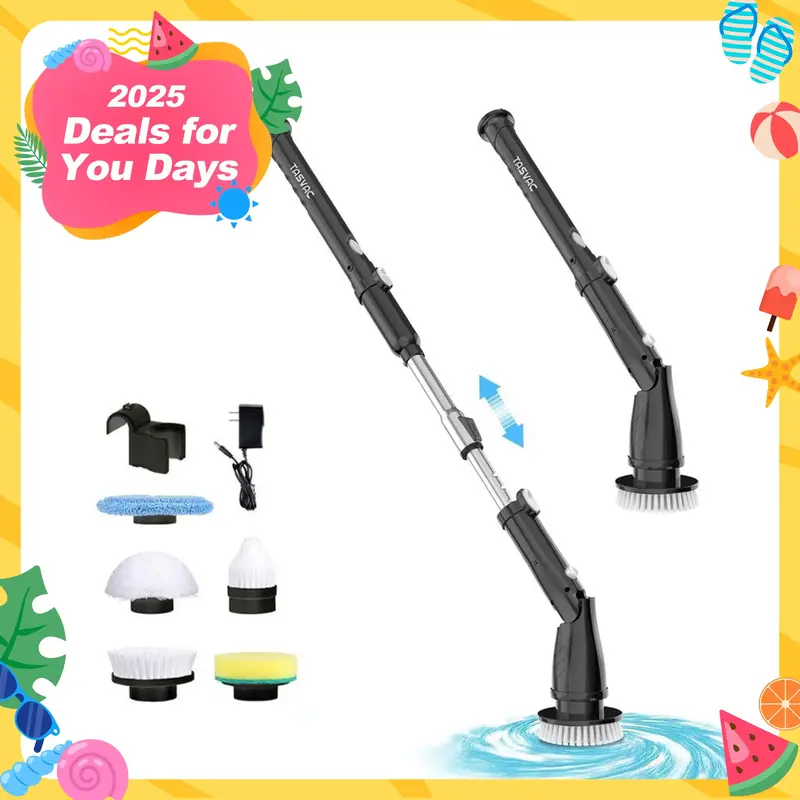 [LaborDaySale]TASVAC Electric Spin Scrubber,5 Replaceable Heads, Adjustable Arm. 1.5H Power Bathroom Scrubber for Bathtub, Ki...