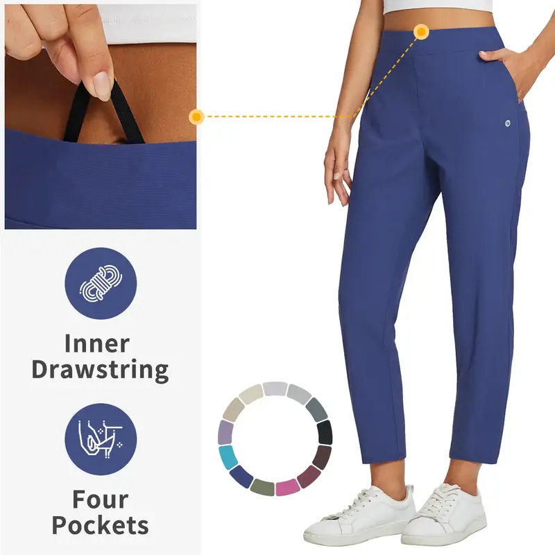 baleaf Womens 26''/27'' Business Casual Pants Lightweight Breathable Ankle Summer Trousers with Zipper Pockets Golf Stretch P...