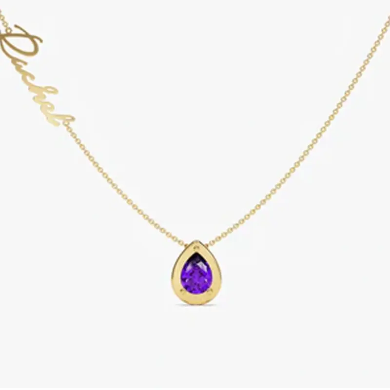 Gold Vermeil Pear Cut Personalized Birthstone Name & Mother Sisters Pendant Necklace