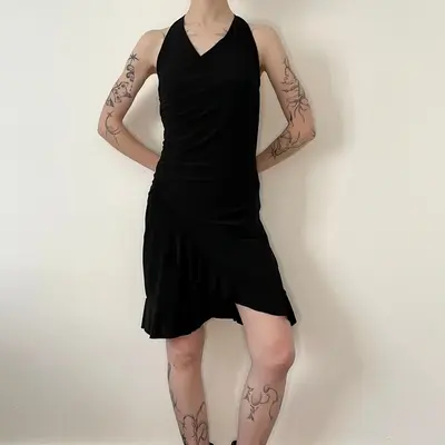 Sarah Chole Halterneck Dress - XS Black Polyester Blend