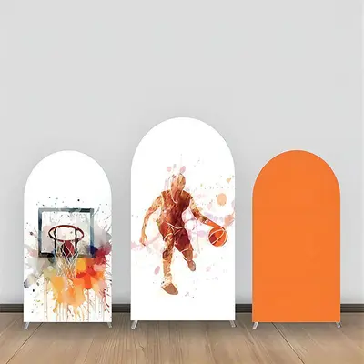 Basketball Man Splash Ink Orange Arch Backdrop Kit - Aperturee