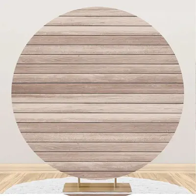 Artistic Wood Plank Simple Circle Birthday Backdrop - Aperturee