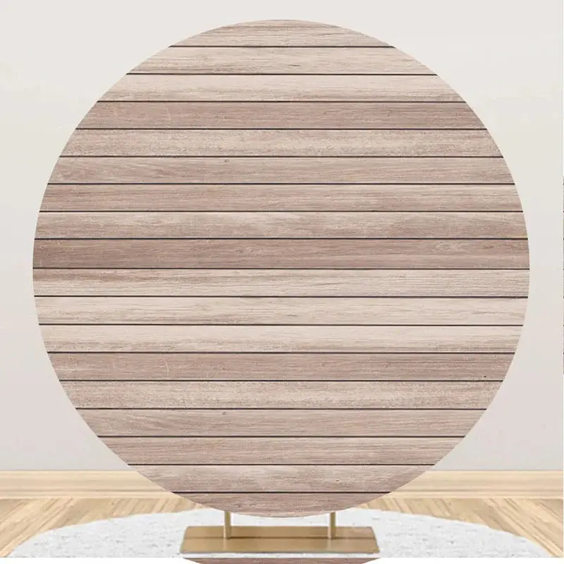 Artistic Wood Plank Simple Circle Birthday Backdrop - Aperturee
