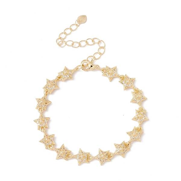 Clear Cubic Zirconia Pentagram Star Link Chains Bracelet