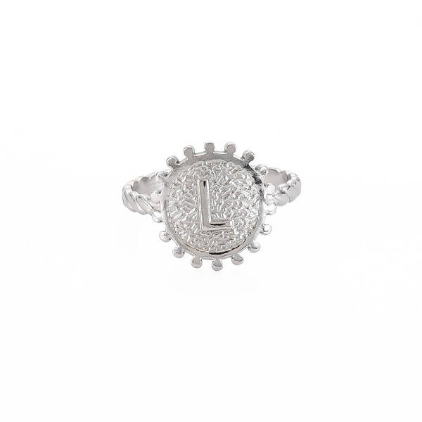 Non-Tarnish 304 Stainless Steel Flat Round with Initial Letter Open Cuff Ring for Men Women