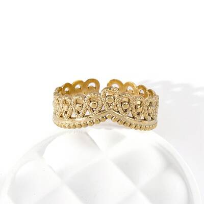 Crown 304 Stainless Steel Open Cuff Ring for Women