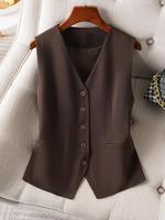 Women's Solid V Neck Button Suits Vest Blazer, Casual Plain Color Waistcoat for Work Office Business, Ladies Spring & Fall Cl...