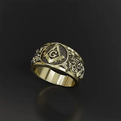Sterling Silver with Yellow Gold Plated Freemason Signet Ring for Men