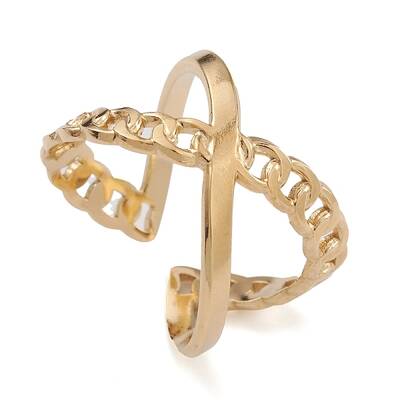 Ion Plating(IP) 304 Stainless Steel Criss Cross Open Cuff Rings for Women
