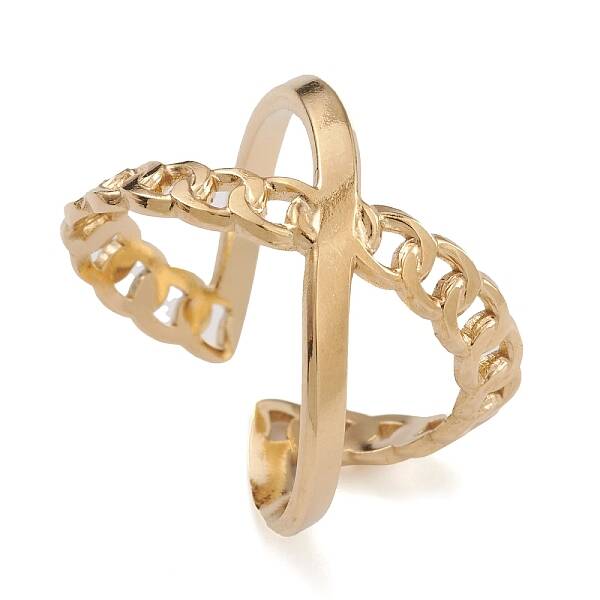 Ion Plating(IP) 304 Stainless Steel Criss Cross Open Cuff Rings for Women