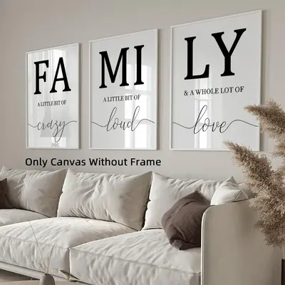 Family Quotes Unframed Canvas Poster, 3 Counts Modern Minimalist Wall Art, Waterproof Canvas Wall Art for Home Living Room Be...