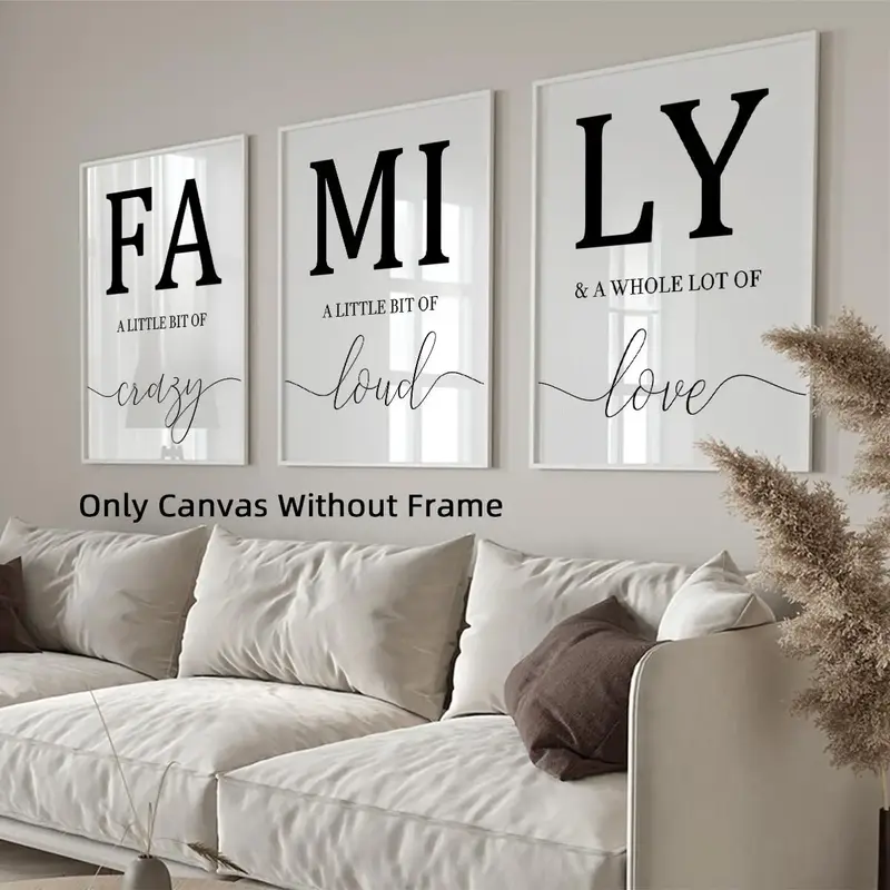 Family Quotes Unframed Canvas Poster, 3 Counts Modern Minimalist Wall Art, Waterproof Canvas Wall Art for Home Living Room Be...