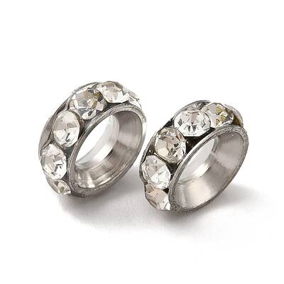 202 Stainless Steel Rhinestone European Beads