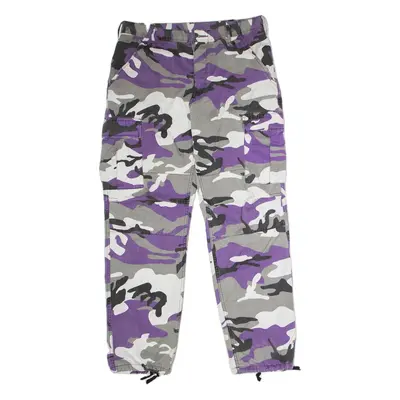Cuffed Camouflage Cargo Mens Twill Trousers Purple Regular Straight W34 L32