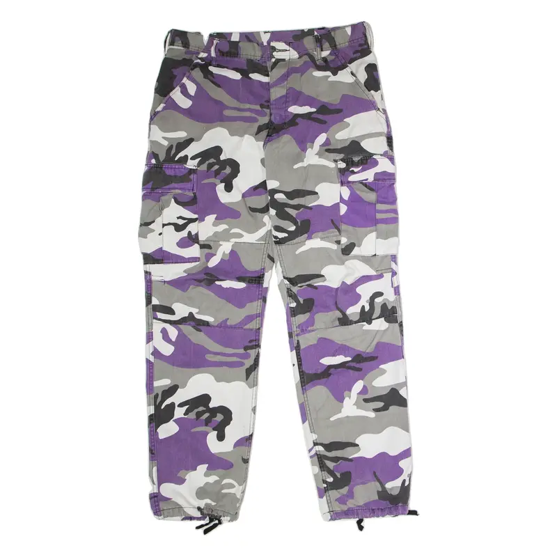 Cuffed Camouflage Cargo Mens Twill Trousers Purple Regular Straight W34 L32