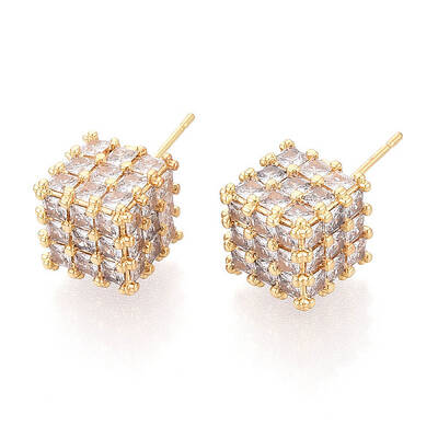 Brass Micro Pave Clear Cubic Zirconia Stud Earrings