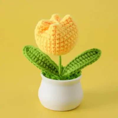 Crochet Tulip Plant, Cute Flower Decor, Home Decor Supplies for Living Room Bedroom Office, Artificial Tulips, Tulip Shaped, ...