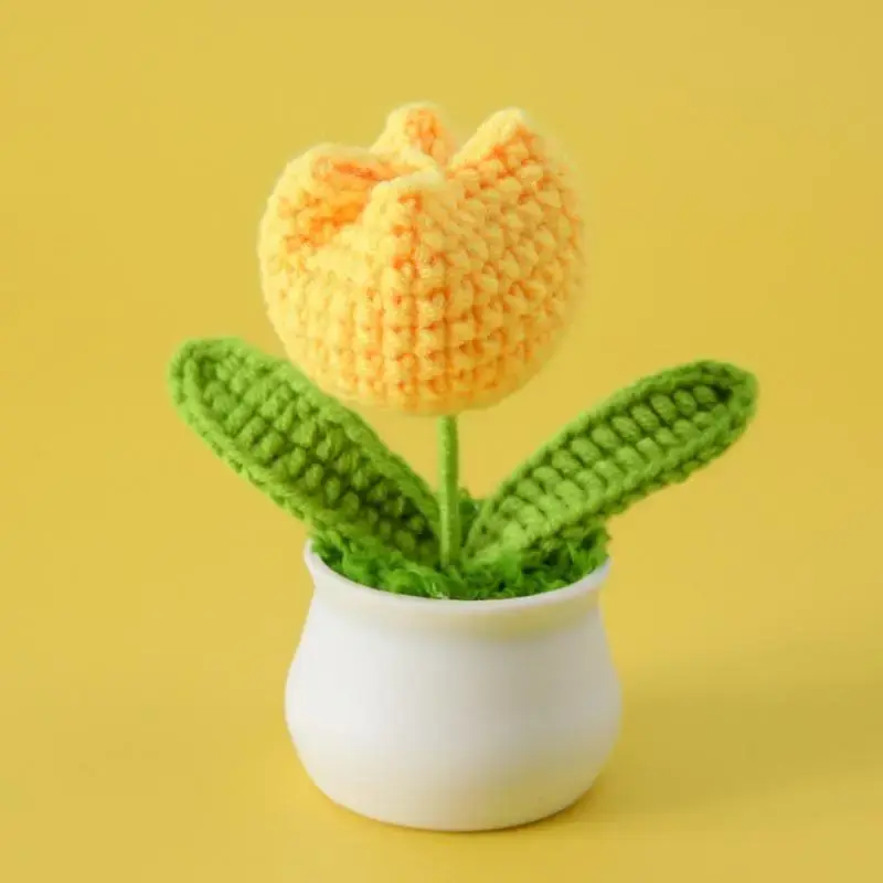 Crochet Tulip Plant, Cute Flower Decor, Home Decor Supplies for Living Room Bedroom Office, Artificial Tulips, Tulip Shaped, ...