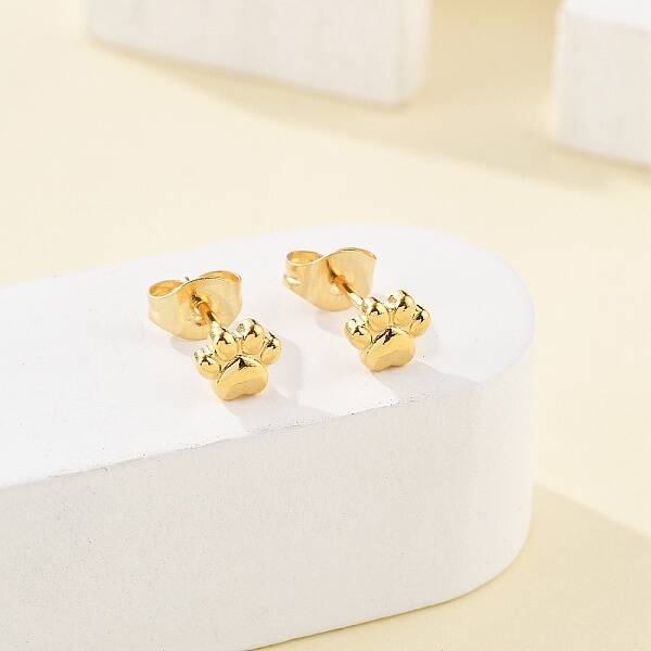 PVD Vacuum Plating 304 Stainless Steel Dog Paw Print Stud Earrings for Women