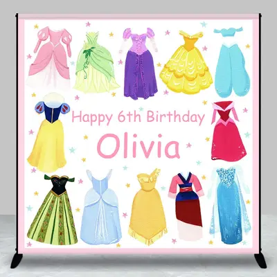 Aperturee Princess Dress Custom Name 6Th Birthday Backdrop | Diy Birthday Backdrop | Custom Backdrop For Birthday Party | Cus...