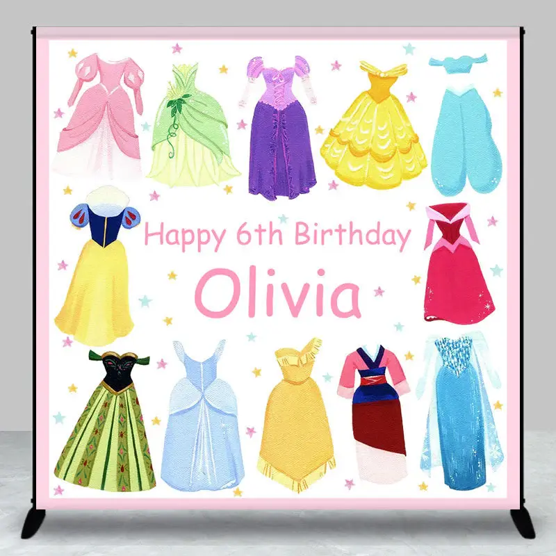 Aperturee Princess Dress Custom Name 6Th Birthday Backdrop | Diy Birthday Backdrop | Custom Backdrop For Birthday Party | Cus...