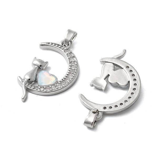 Brass Micro Pave Cubic Zirconia with Glass Pendants