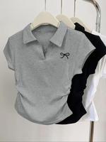 Women's Bow Print Tee, Casual Short Sleeve T-shirt for Daily Wear, Ladies Clothes for All Seasons, Top, Womenswear