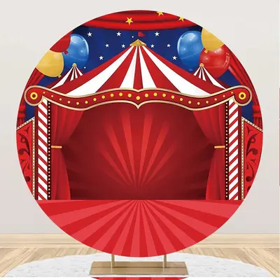 Red Stage Balloons Circus Round Backdrop For Party - Aperturee