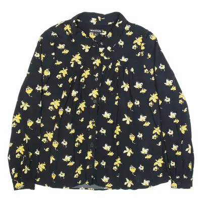 WHISTLES Womens Oversized Shirt Black Collared Long Sleeve Floral UK 12