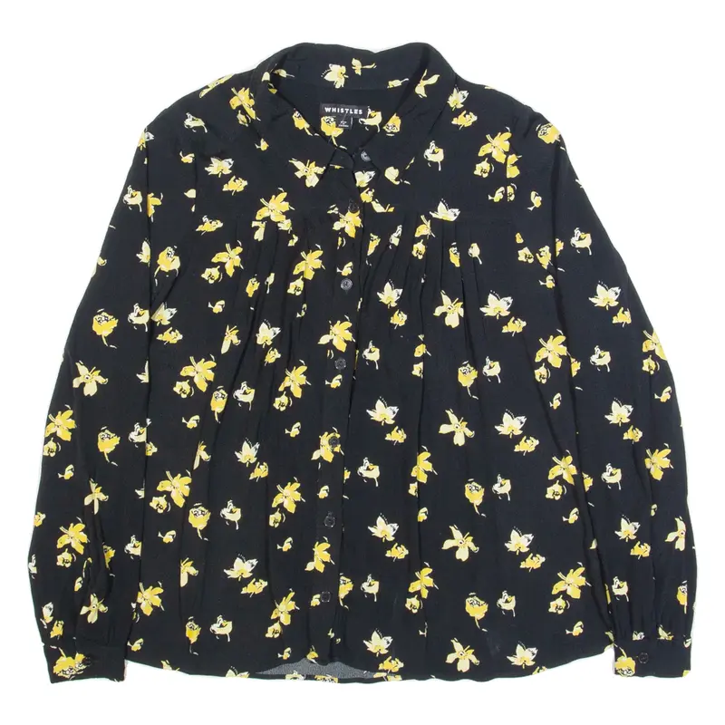 WHISTLES Womens Oversized Shirt Black Collared Long Sleeve Floral UK 12