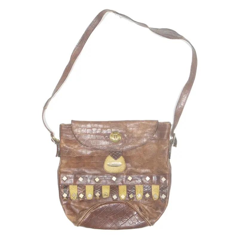 HAMOUCHE LAUSANNE Womens Shoulder Bag Brown Leather Animal Print