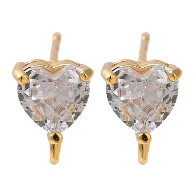 Brass Clear Cubic Zirconia Stud Earrings Finding for Women