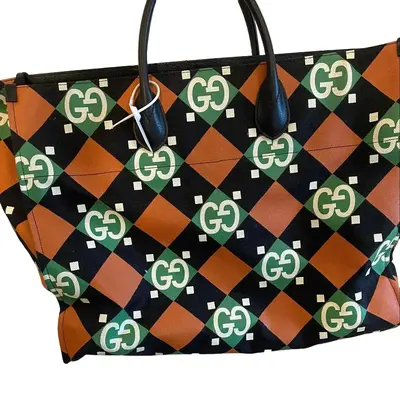 Pre-owned GUCCI CANVAS tote bags ORANGE AND GREEN LARGE TOTE