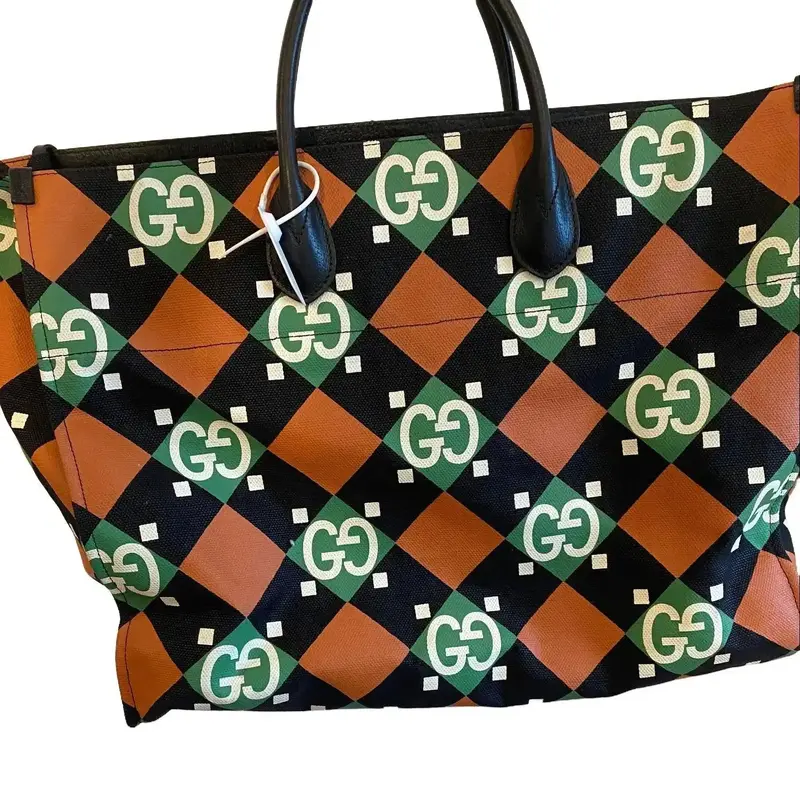 Pre-owned GUCCI CANVAS tote bags ORANGE AND GREEN LARGE TOTE